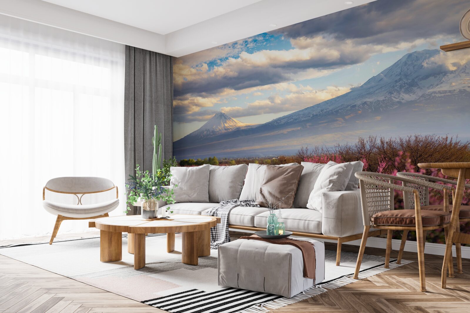 Fototapet La poalele munților, cireșii înfloresc cu mândrie