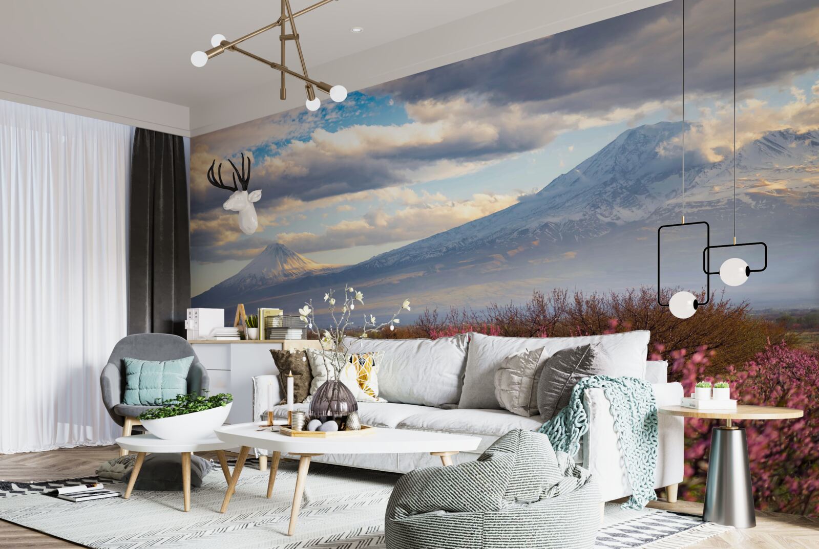 Fototapet La poalele munților, cireșii înfloresc cu mândrie