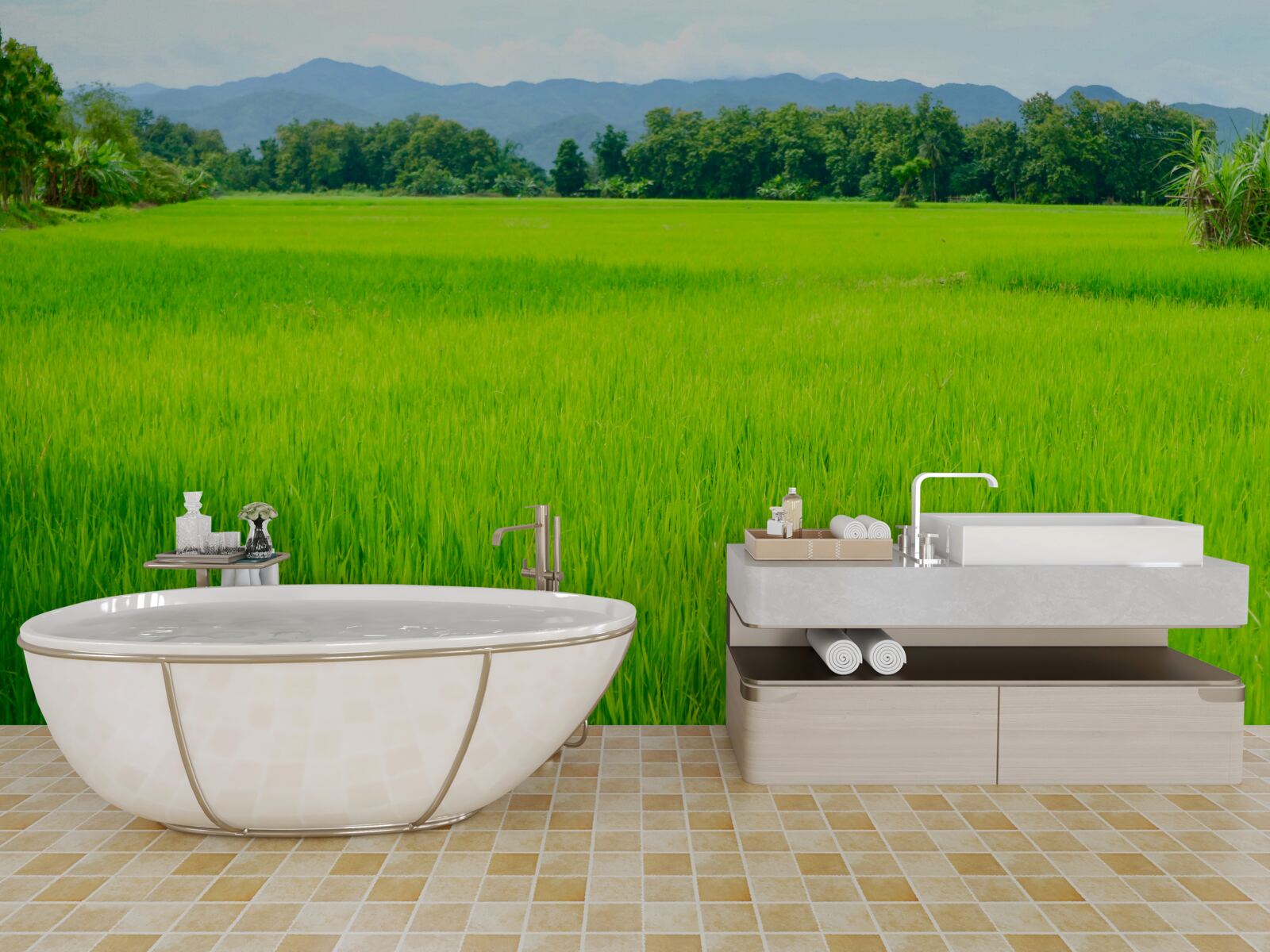 Fototapet Pajiște verde în munți