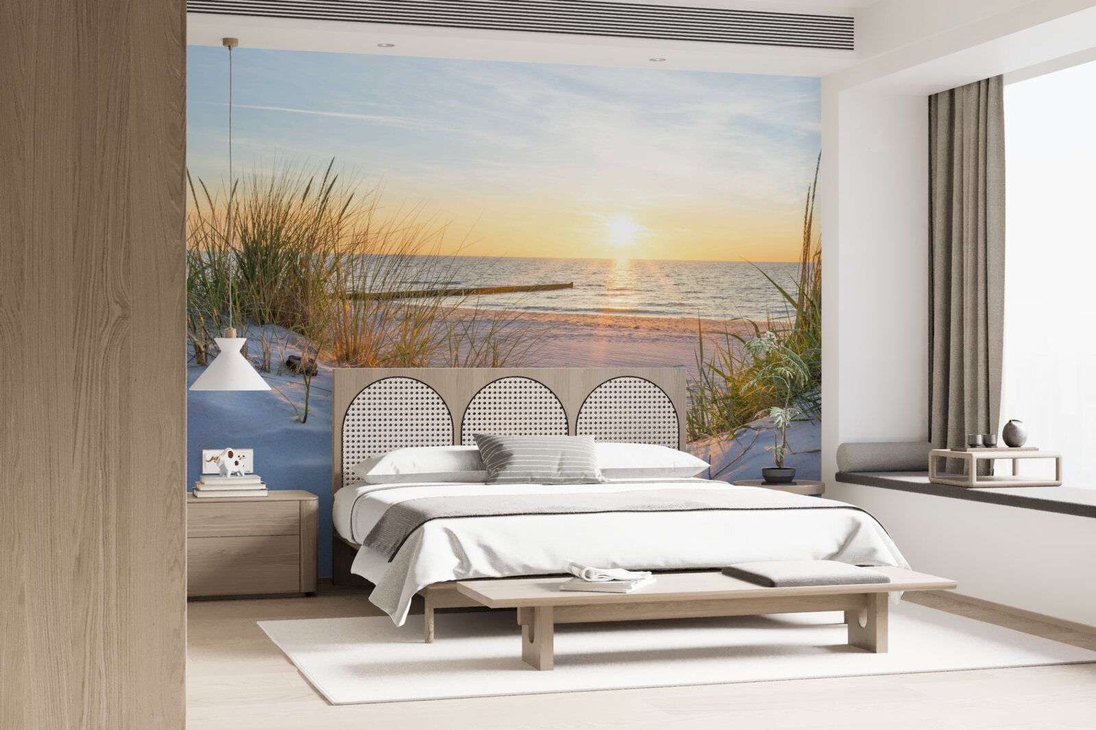 Fototapet plaja nisipoasă este decorată cu iarbă verde