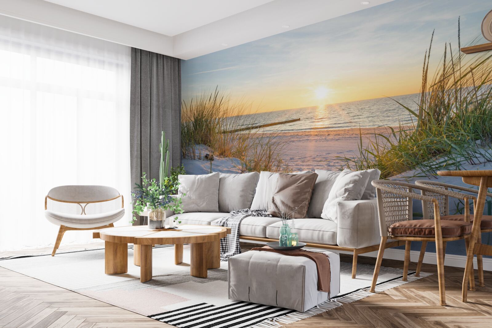 Fototapet plaja nisipoasă este decorată cu iarbă verde