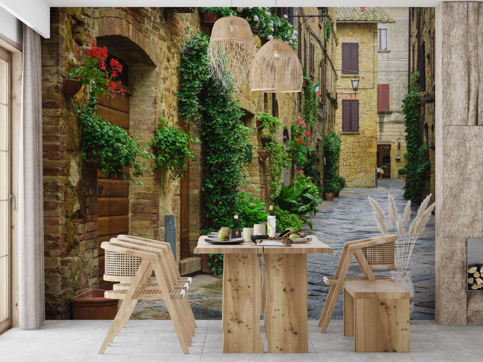 Fototapet stradă istorică înconjurată de verdeață