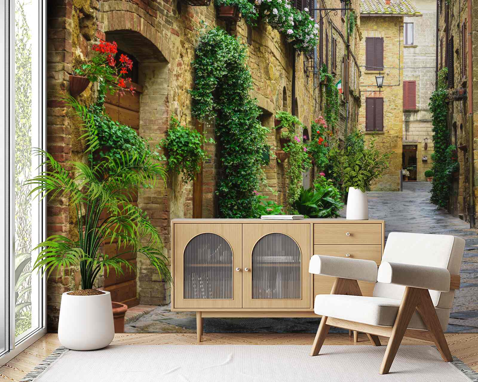 Fototapet stradă istorică înconjurată de verdeață