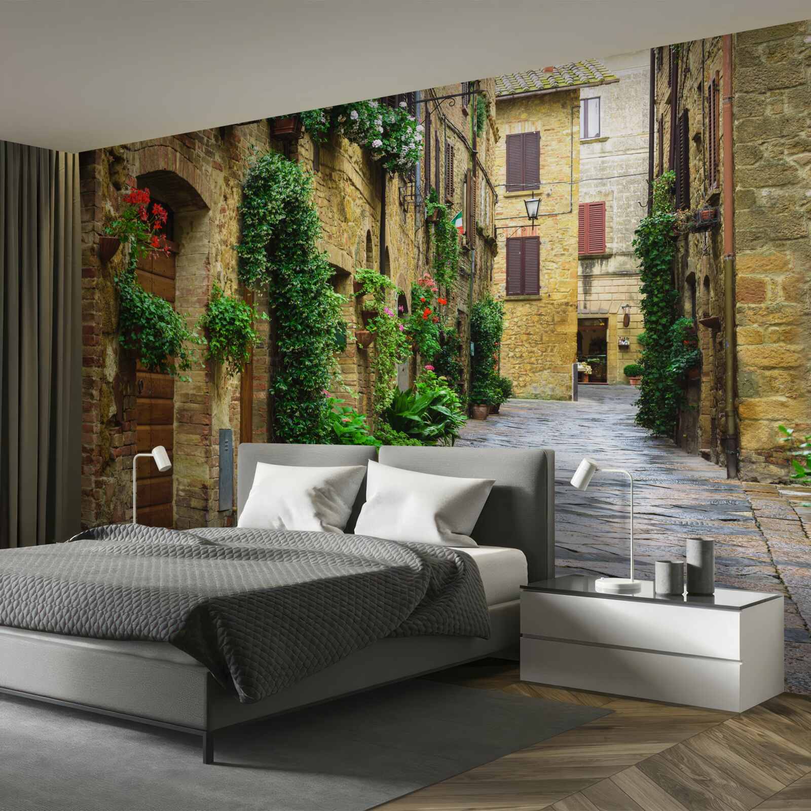 Fototapet stradă istorică înconjurată de verdeață