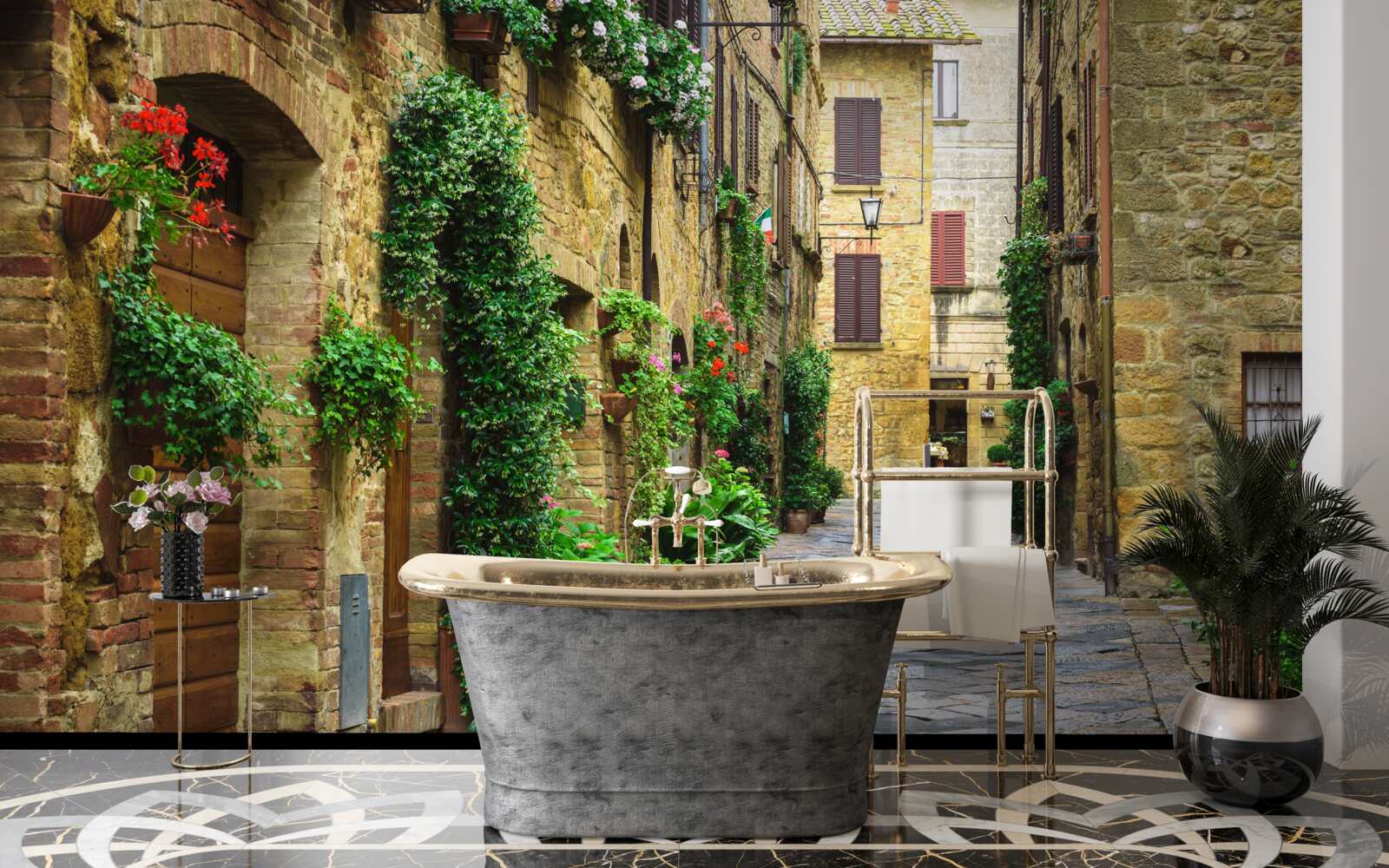 Fototapet stradă istorică înconjurată de verdeață