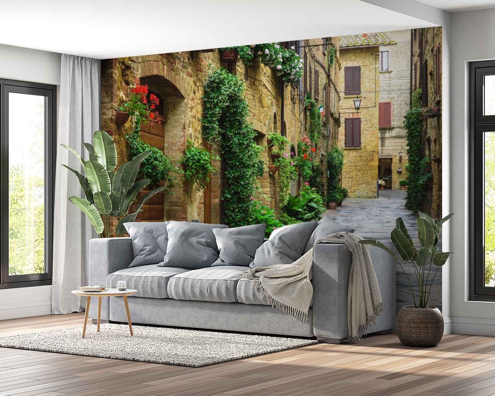 Fototapet stradă istorică înconjurată de verdeață