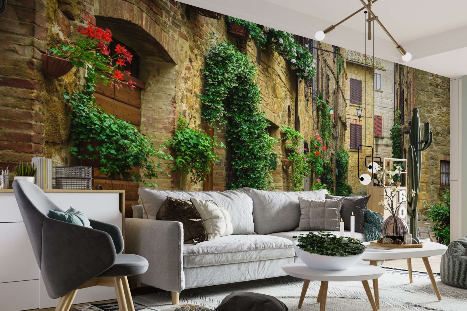 Fototapet stradă istorică înconjurată de verdeață