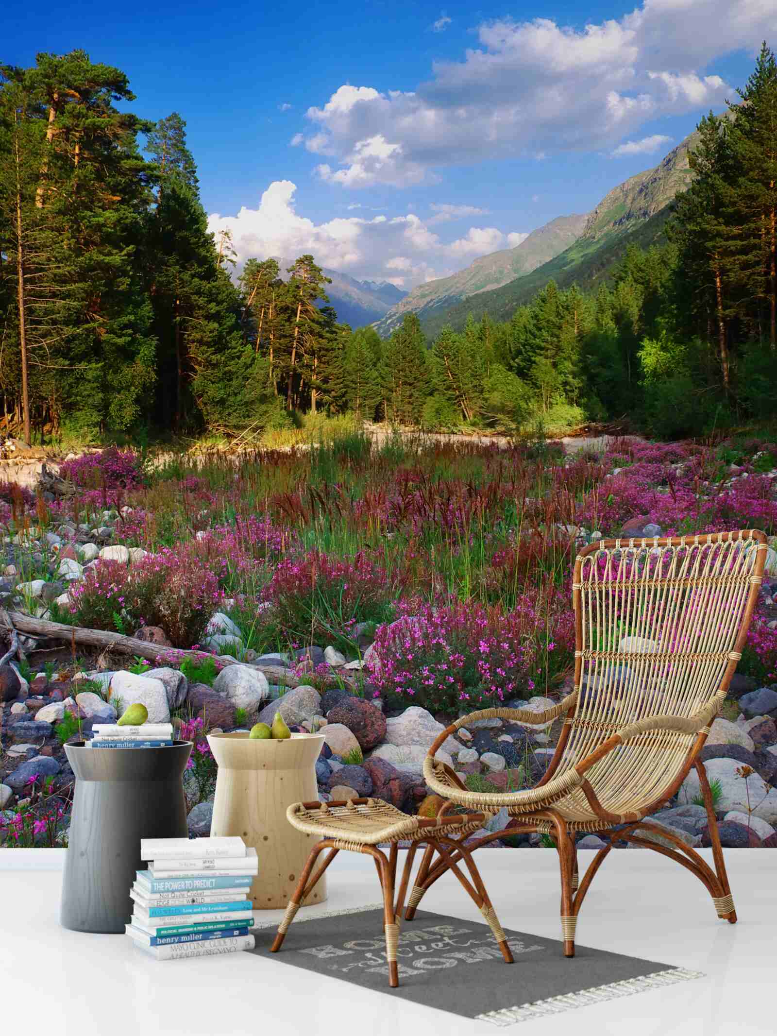 Fototapet blocuri multicolore și pin verde