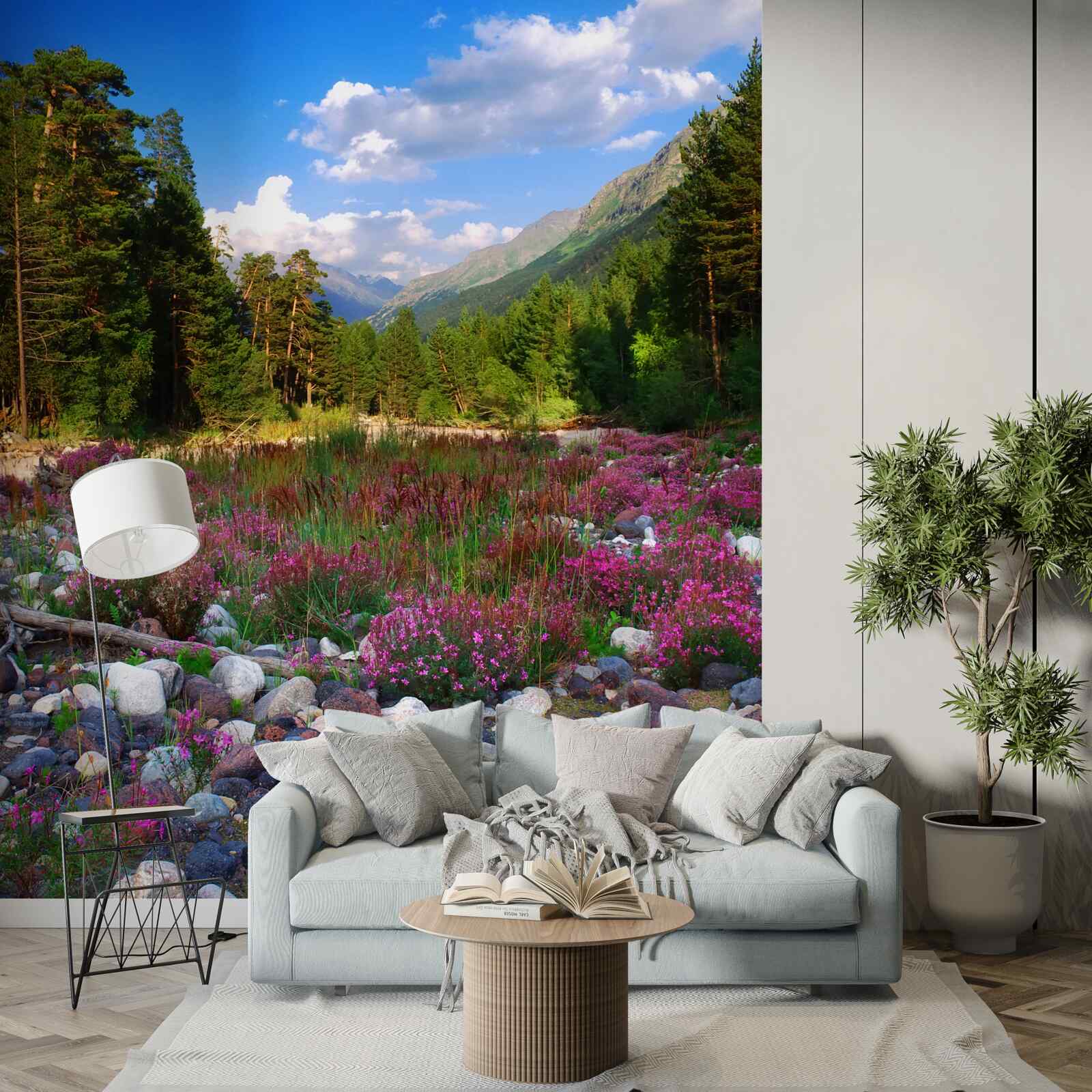 Fototapet blocuri multicolore și pin verde