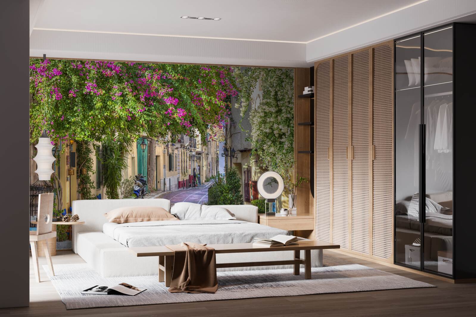 Fototapet strada mângâiată de verdeață pitorească creează cu pricepere o atmosferă de confort