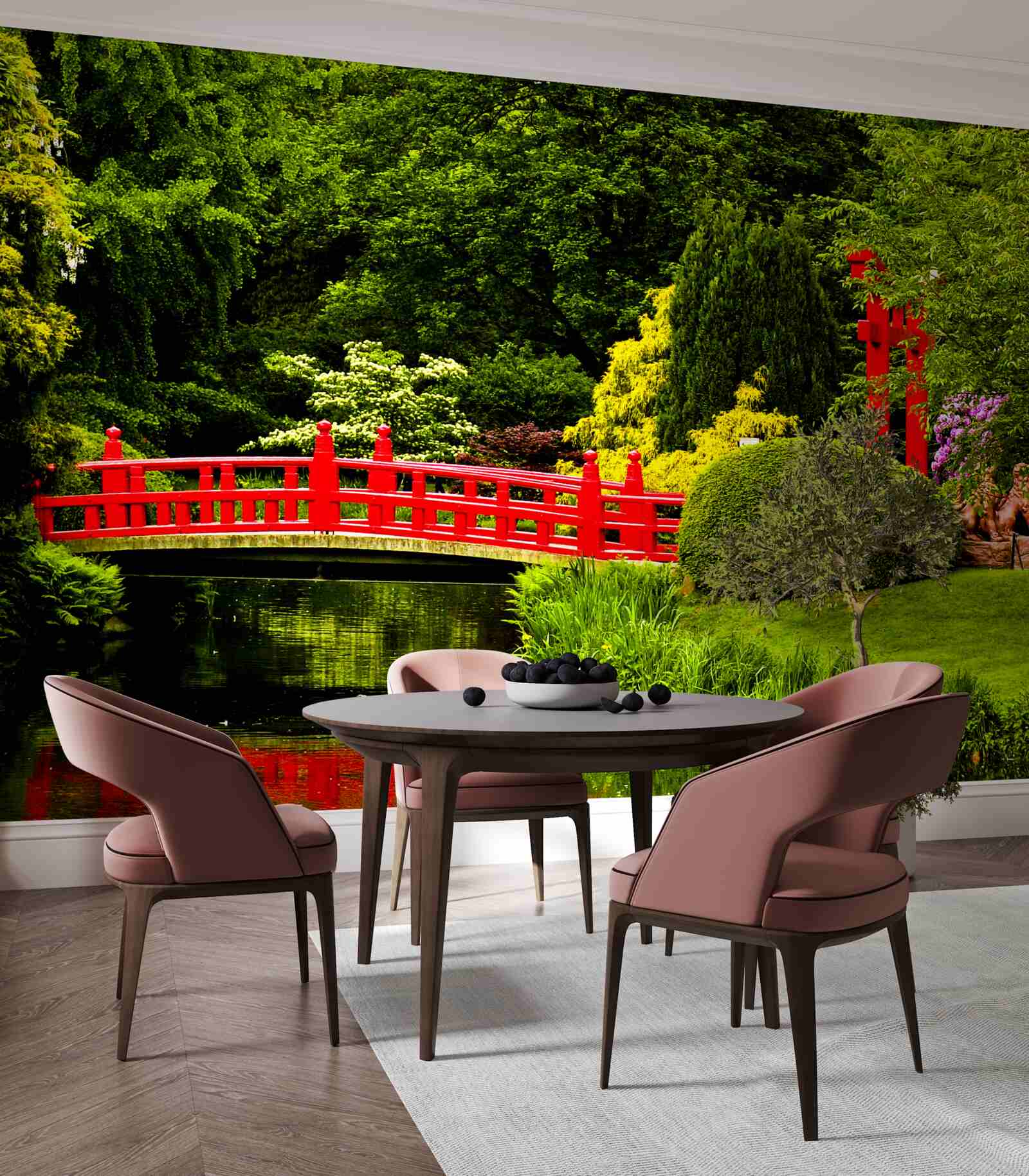 Fototapet pod roșu în grădina japoneză