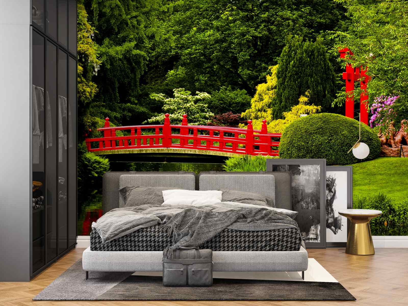 Fototapet pod roșu în grădina japoneză