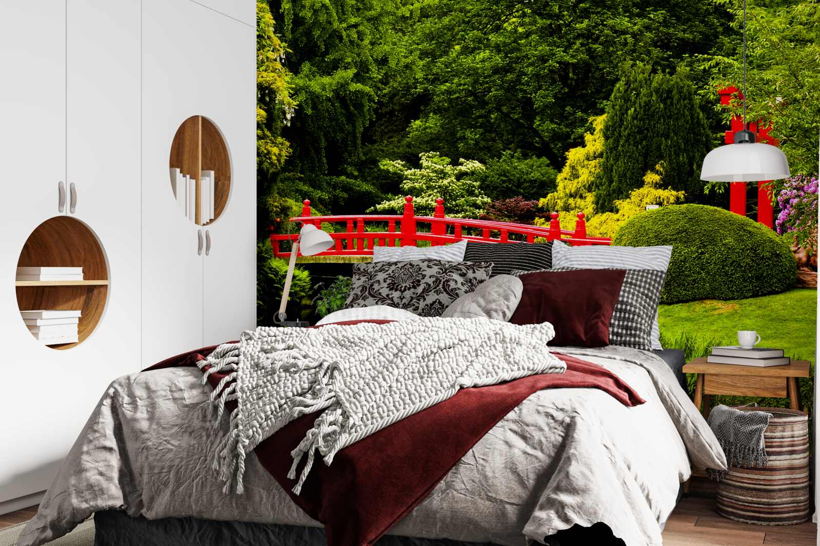 Fototapet pod roșu în grădina japoneză