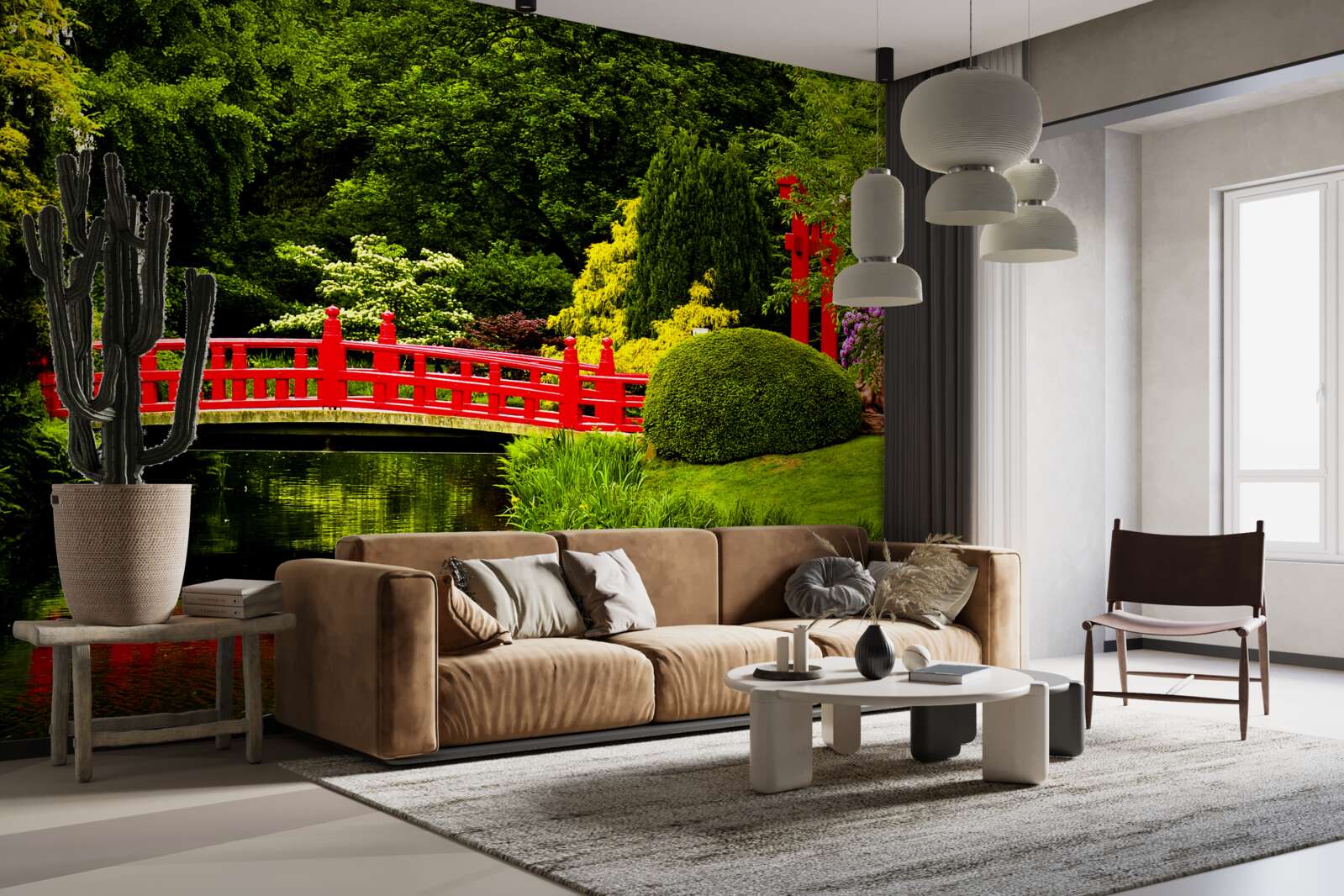 Fototapet pod roșu în grădina japoneză