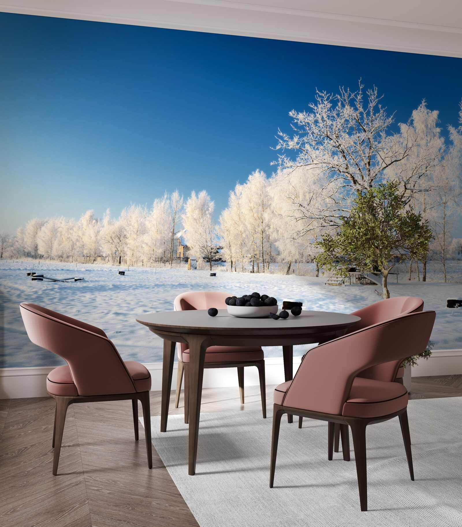 Fototapet iarnă de basm pe un fundal de cer azuriu