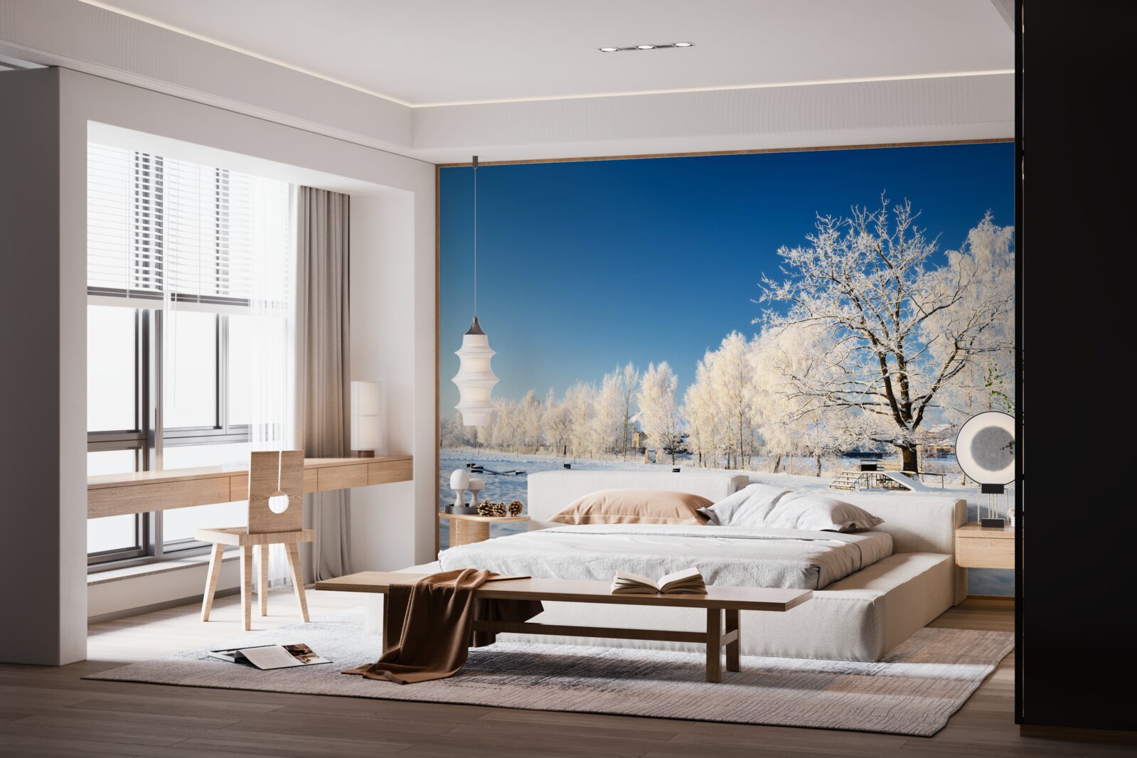 Fototapet iarnă de basm pe un fundal de cer azuriu