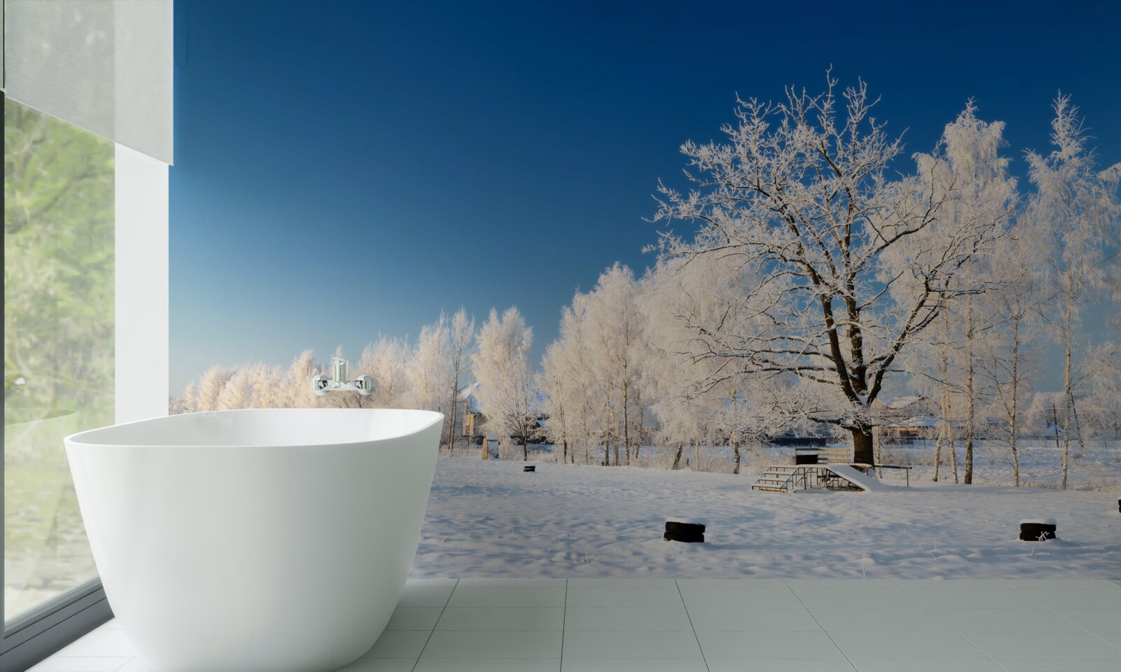 Fototapet iarnă de basm pe un fundal de cer azuriu