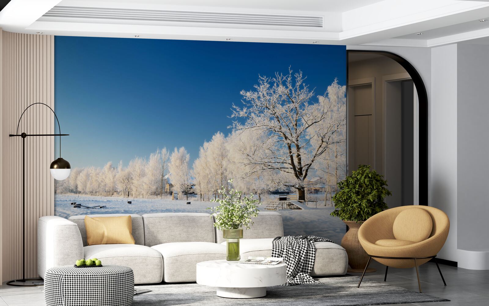 Fototapet iarnă de basm pe un fundal de cer azuriu