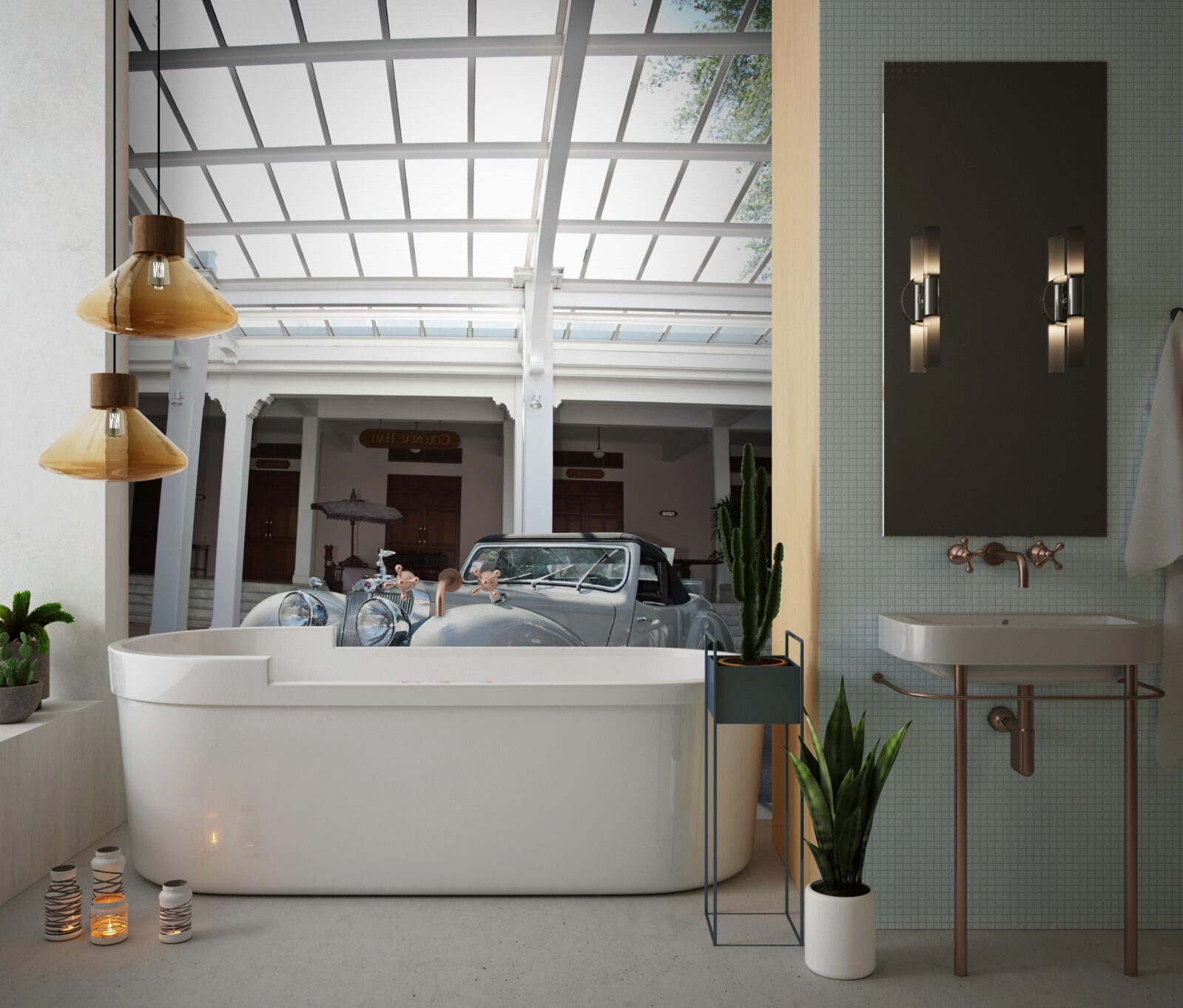 Fototapet mașină gri veche lângă clădire