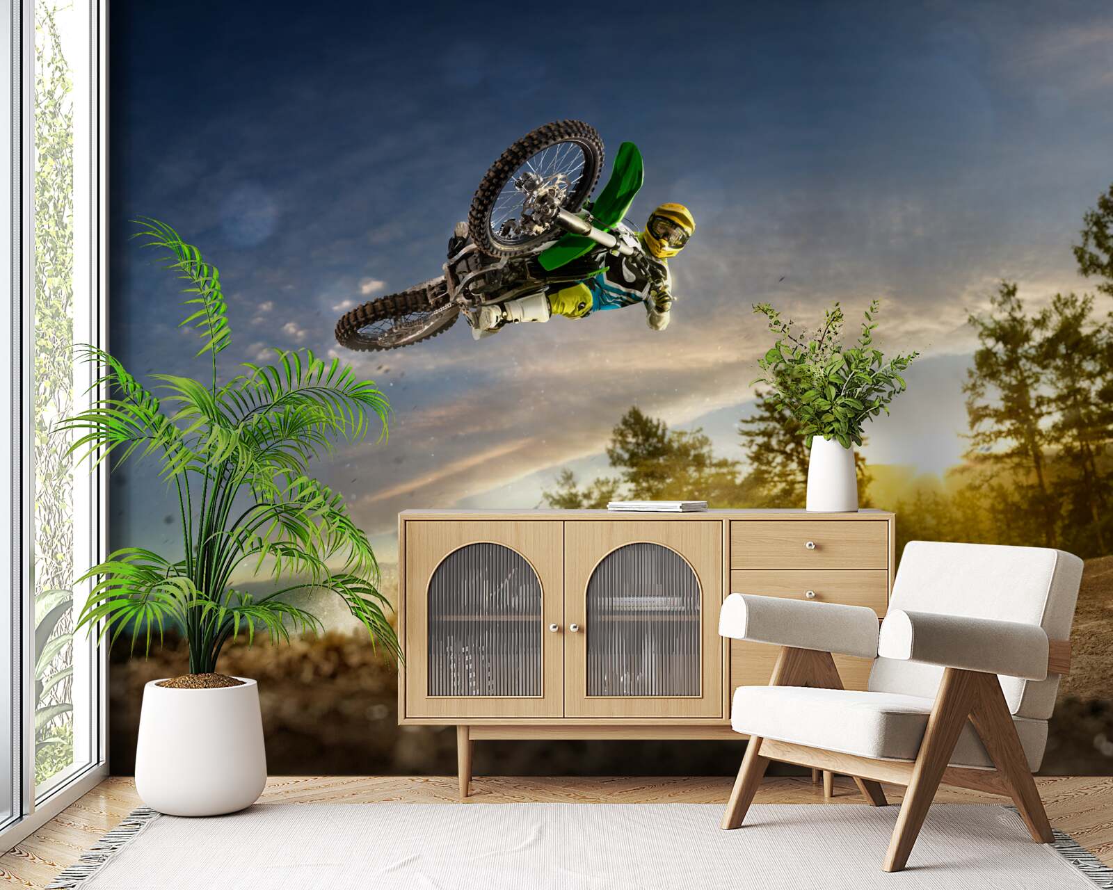 Fototapet săritura pe o motocicletă la apus