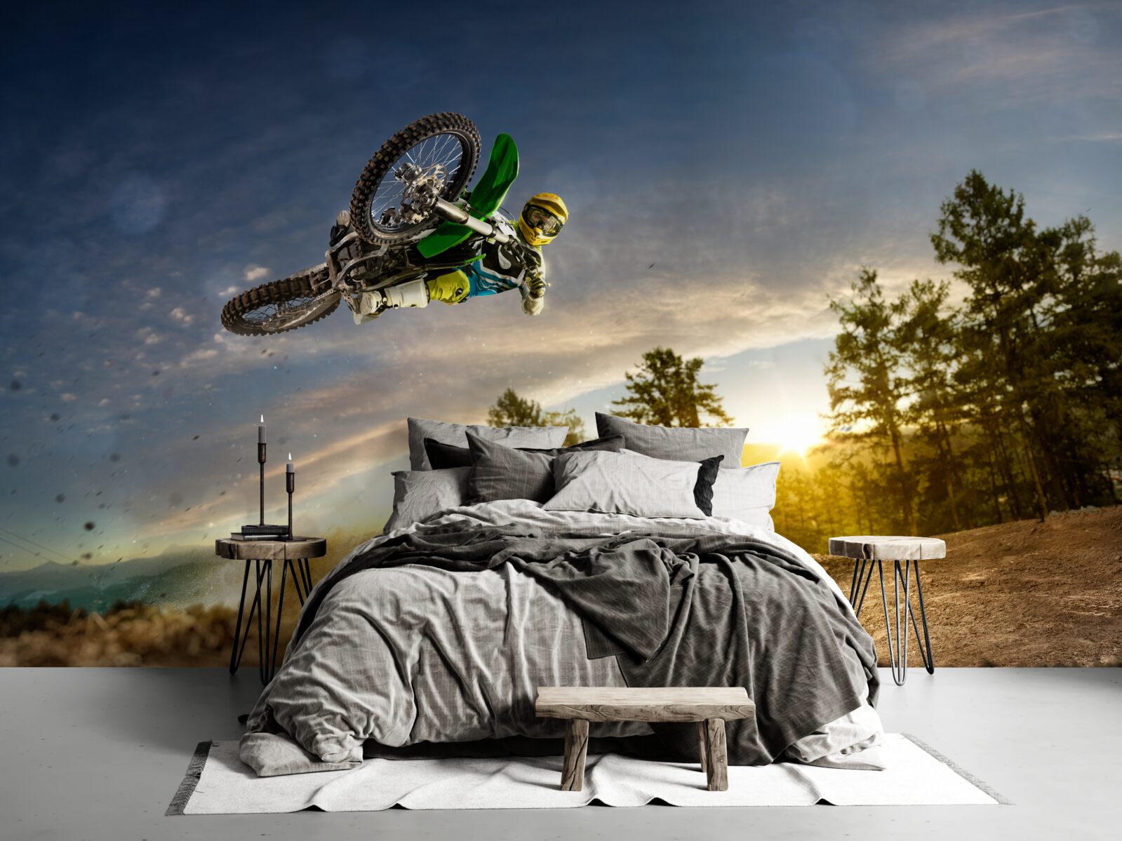 Fototapet săritura pe o motocicletă la apus