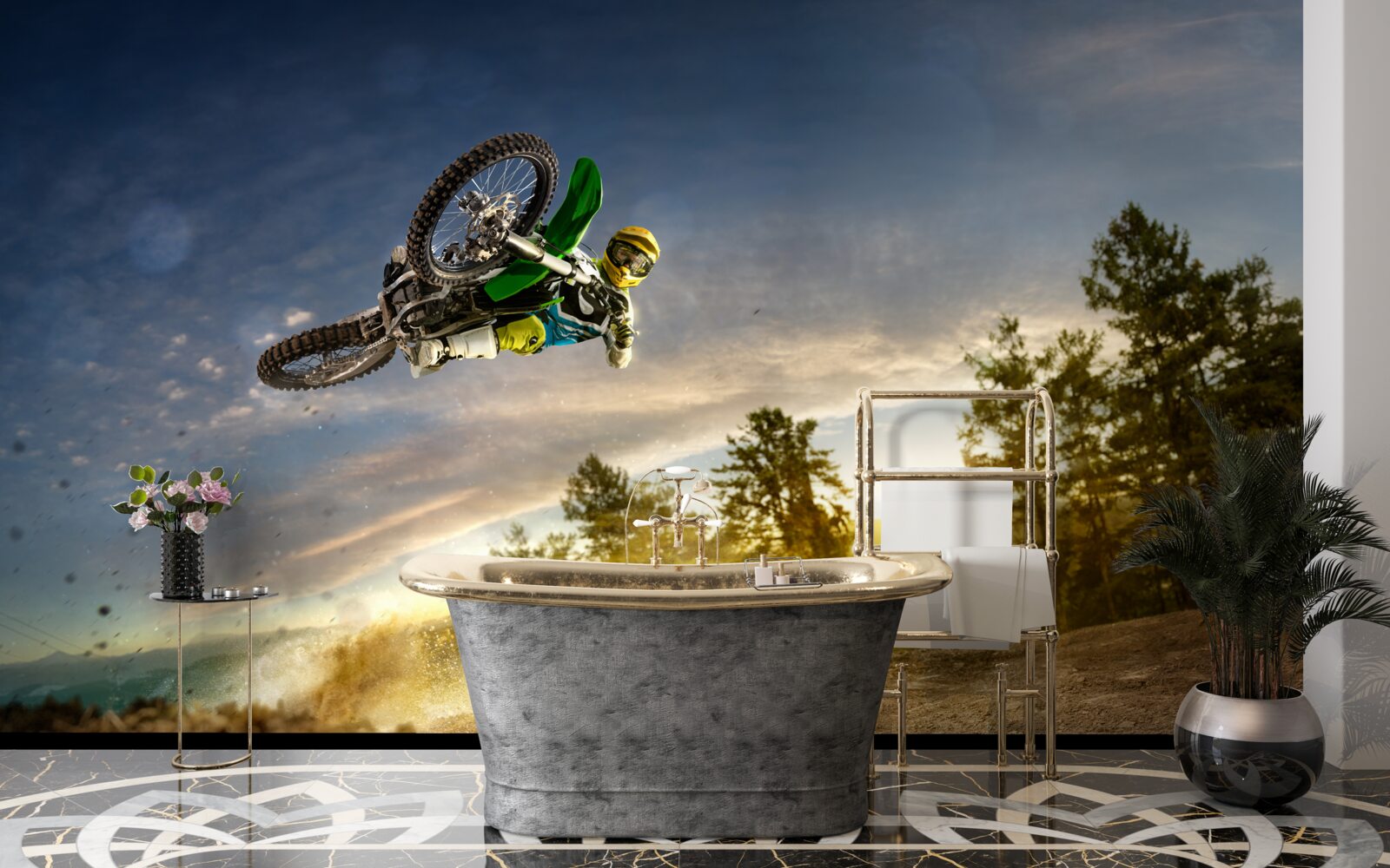 Fototapet săritura pe o motocicletă la apus