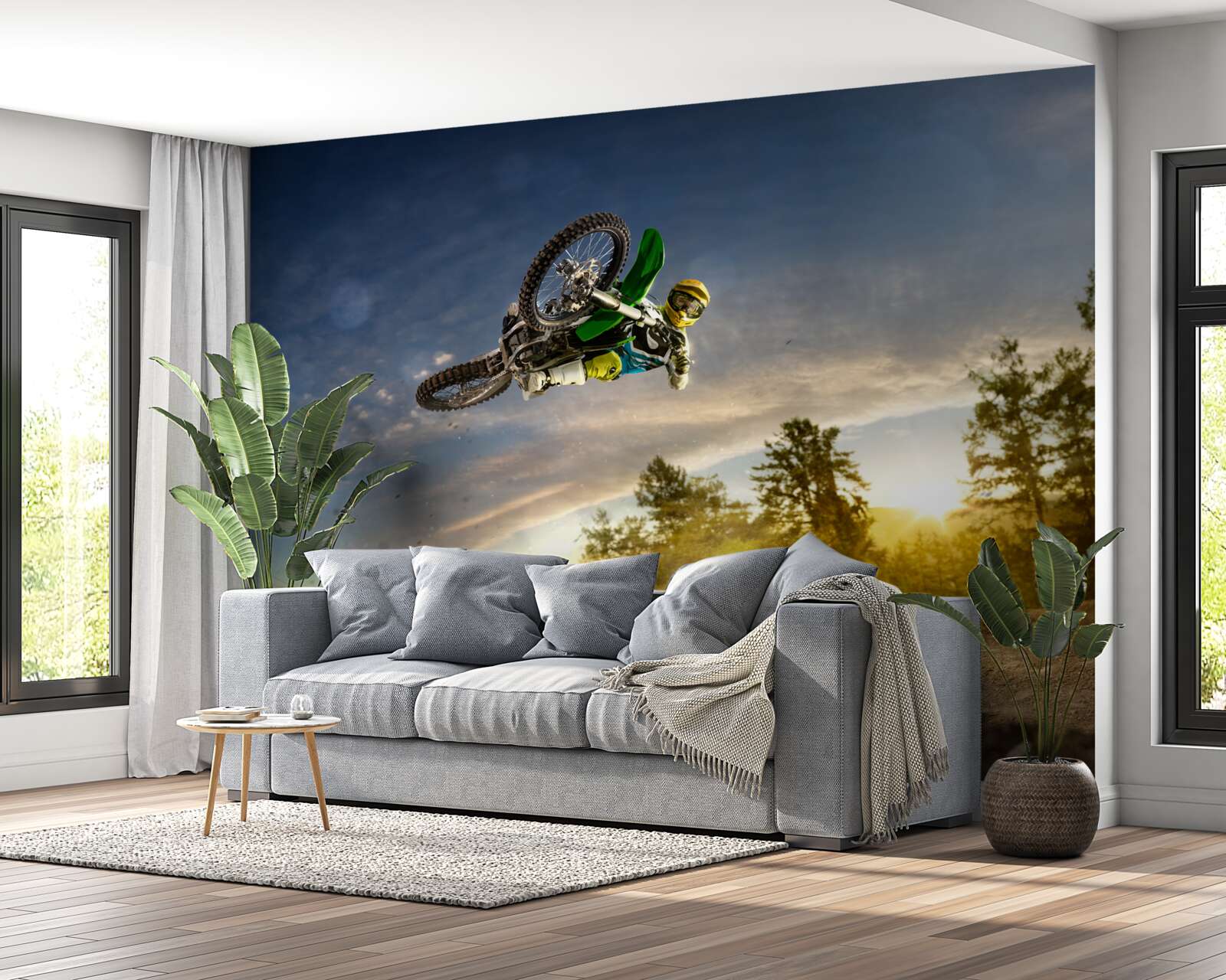 Fototapet săritura pe o motocicletă la apus