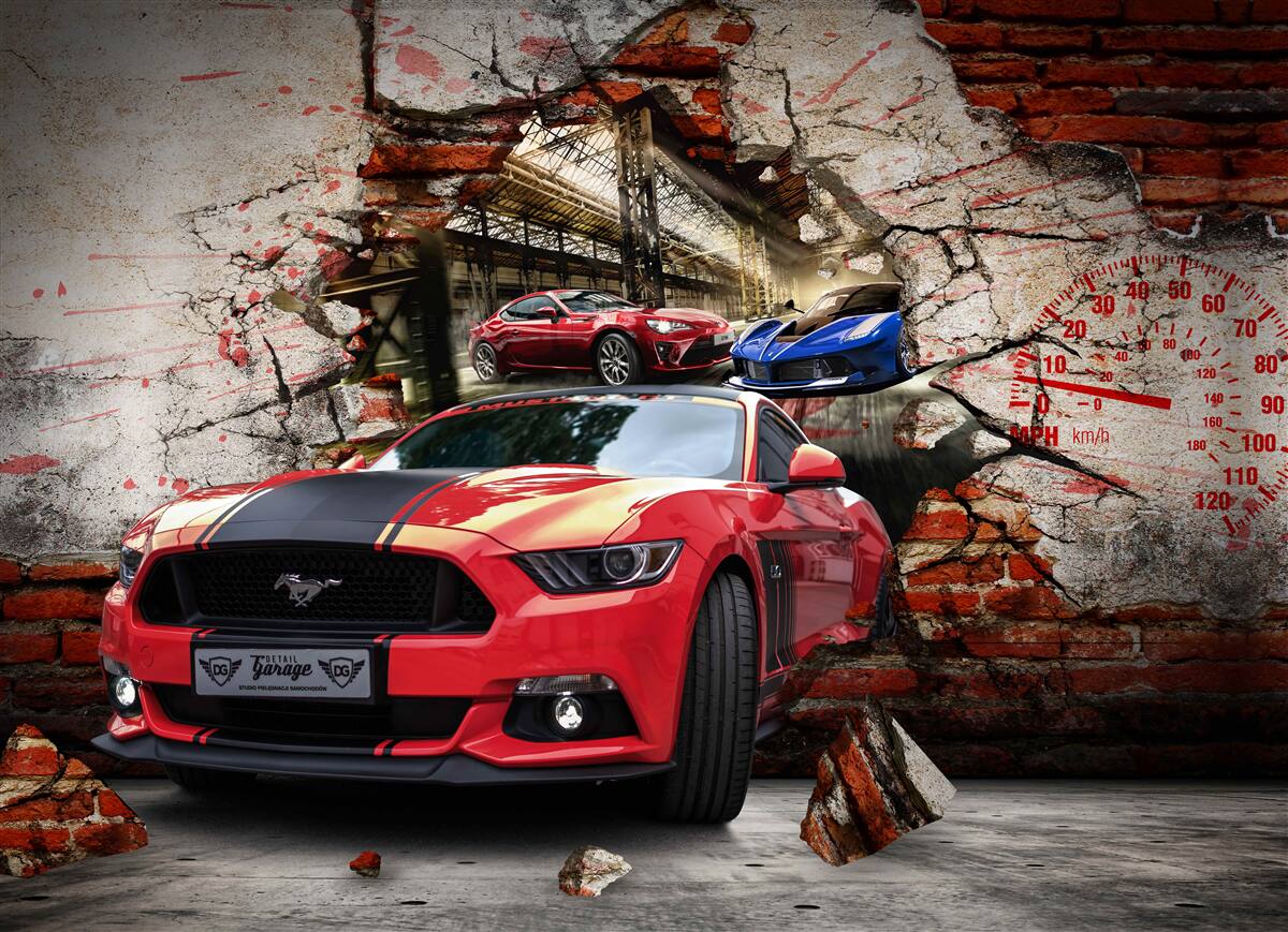 Fototapet mașină roșie în perete