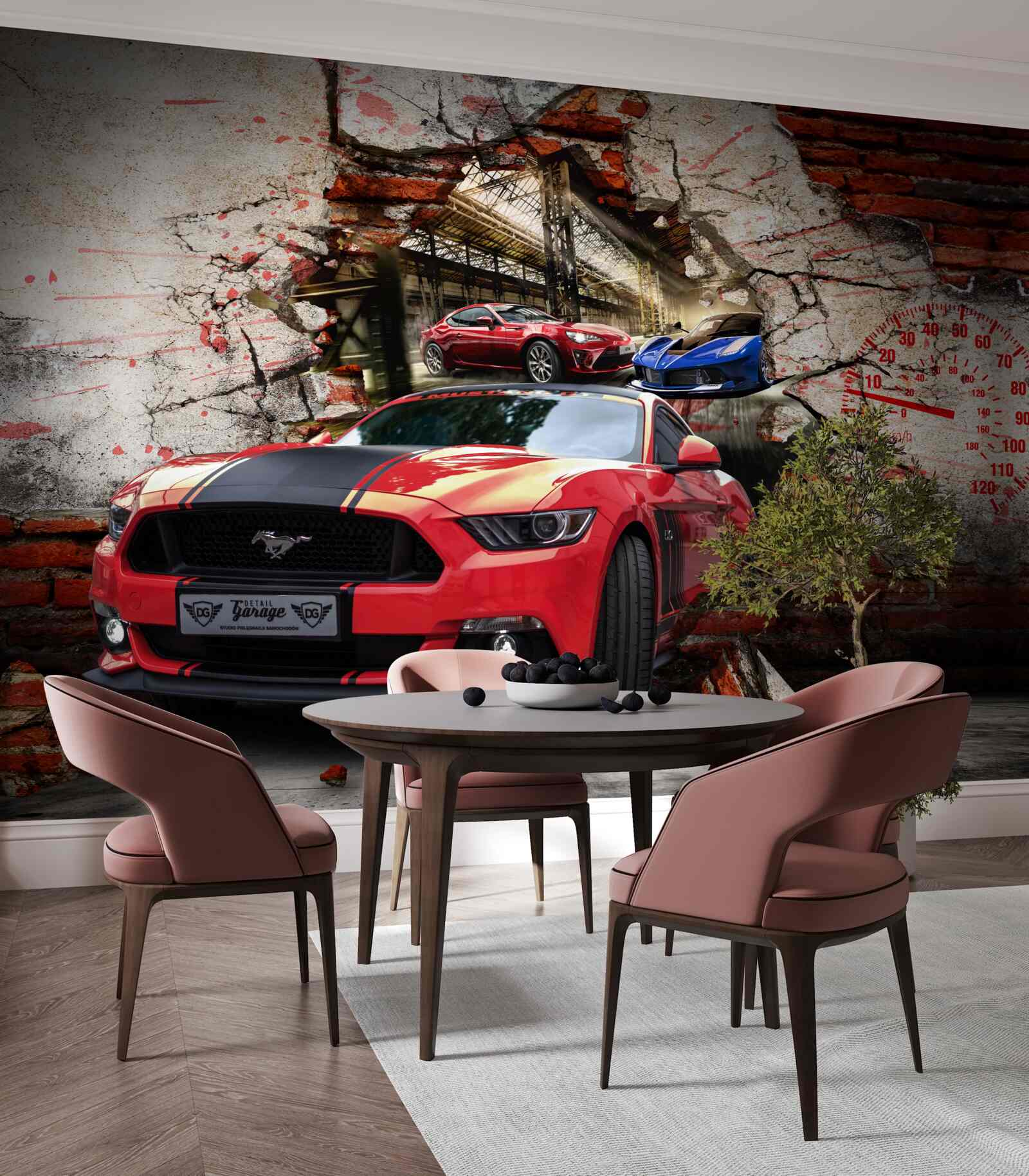 Fototapet mașină roșie în perete