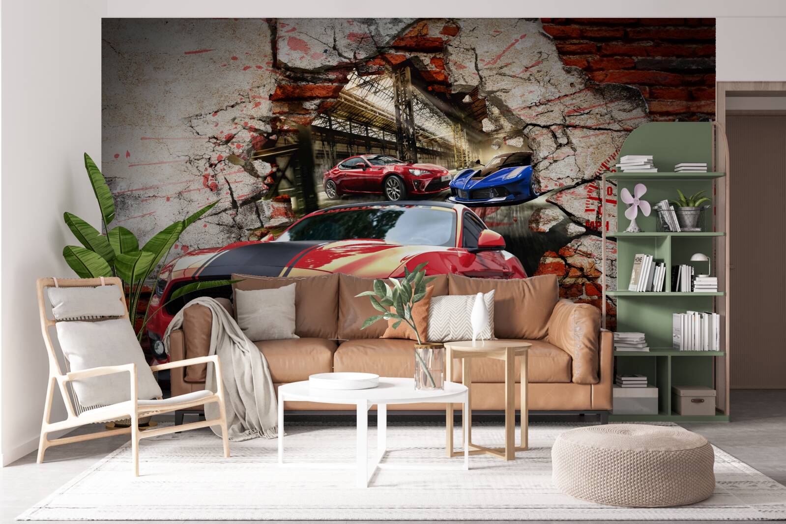 Fototapet mașină roșie în perete