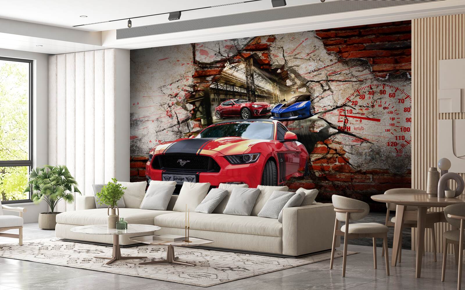 Fototapet mașină roșie în perete