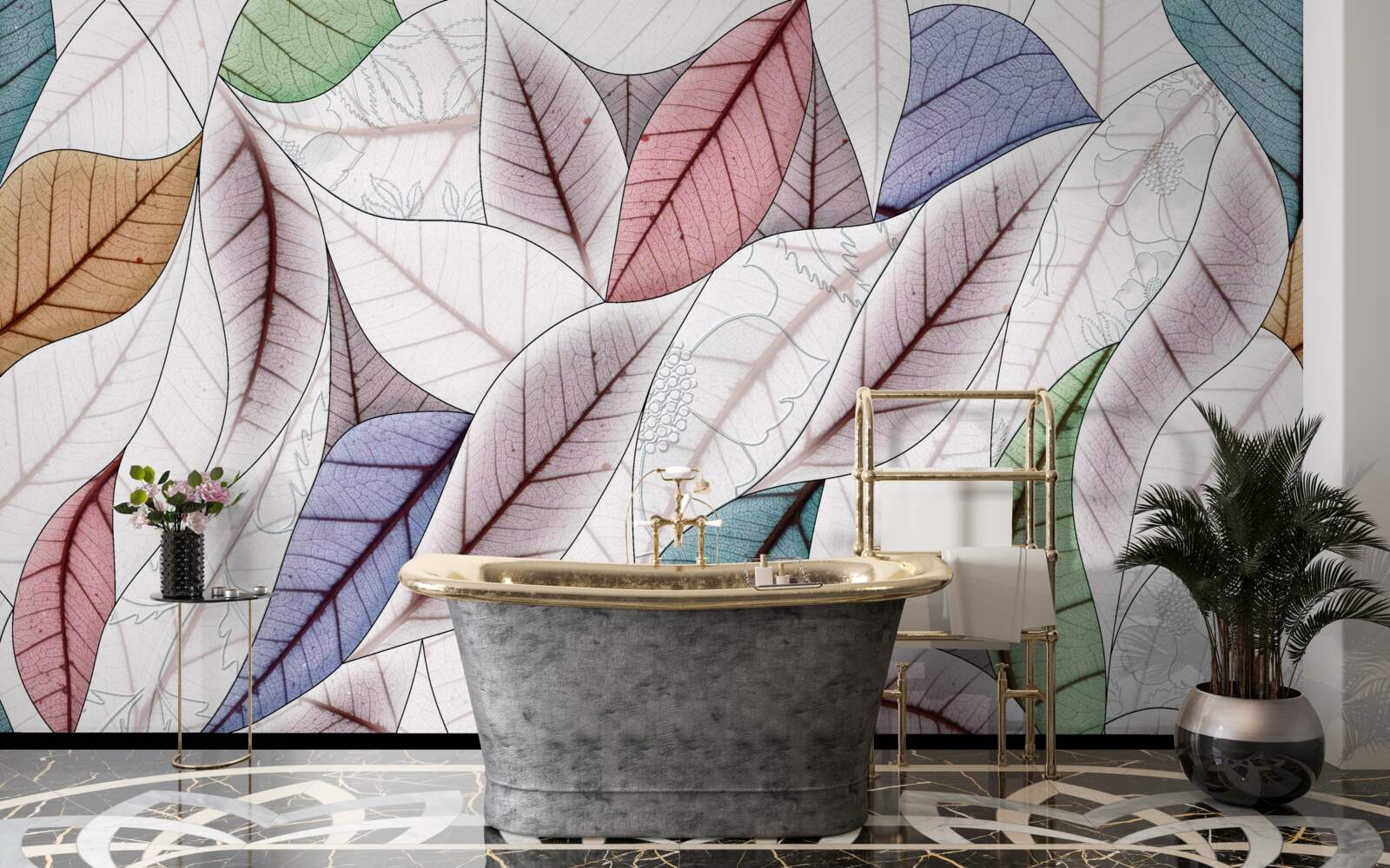 Fototapet pictură abstractă realizată din frunze de toamnă