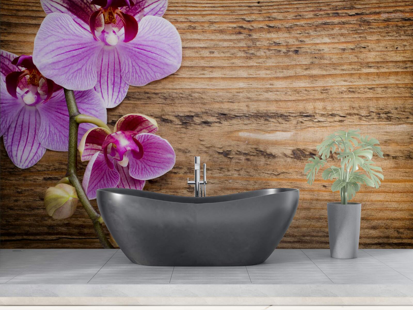 Fototapet orhidee liliac pe un trunchi de copac