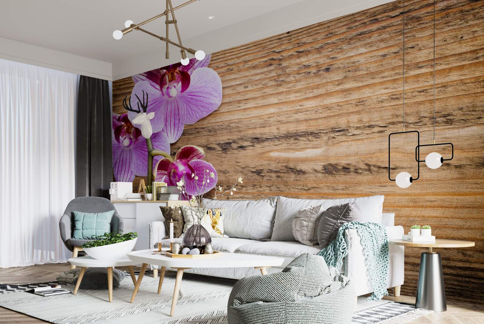 Fototapet orhidee liliac pe un trunchi de copac