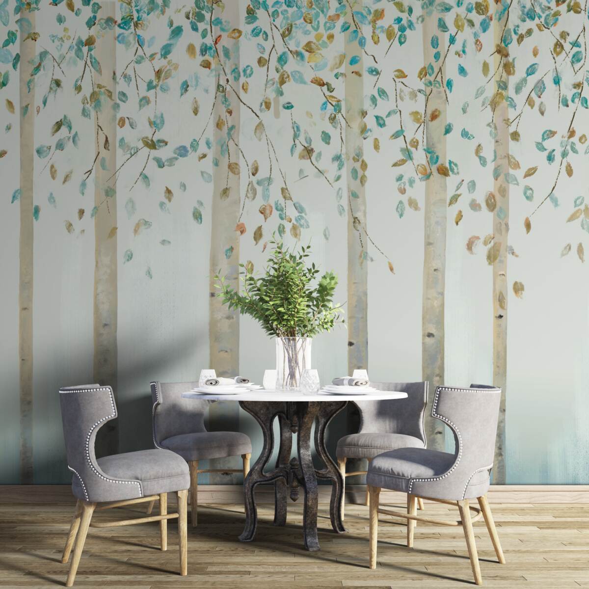 Fototapet mesteceni subțiri în abur