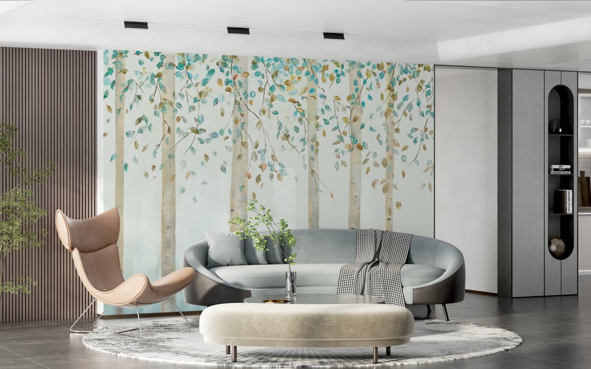 Fototapet mesteceni subțiri în abur