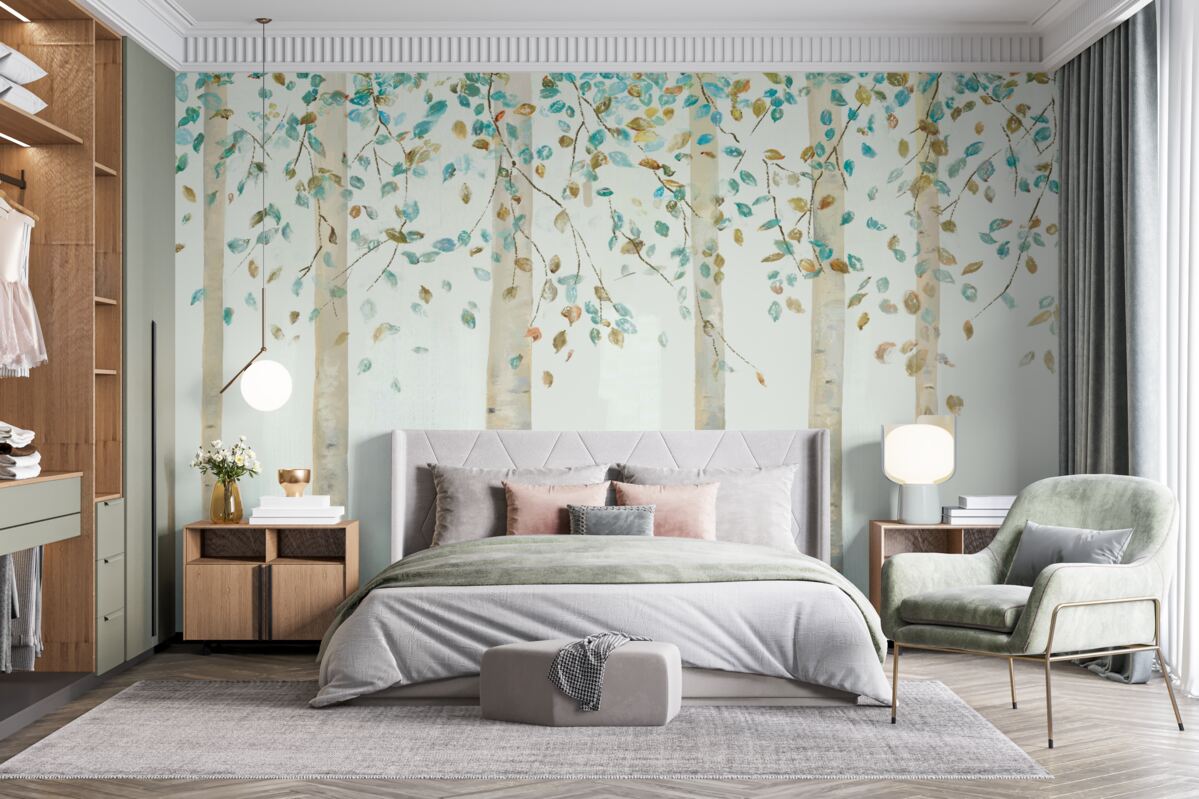 Fototapet mesteceni subțiri în abur