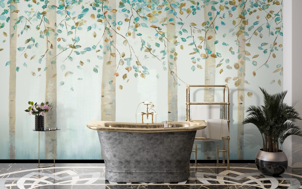 Fototapet mesteceni subțiri în abur