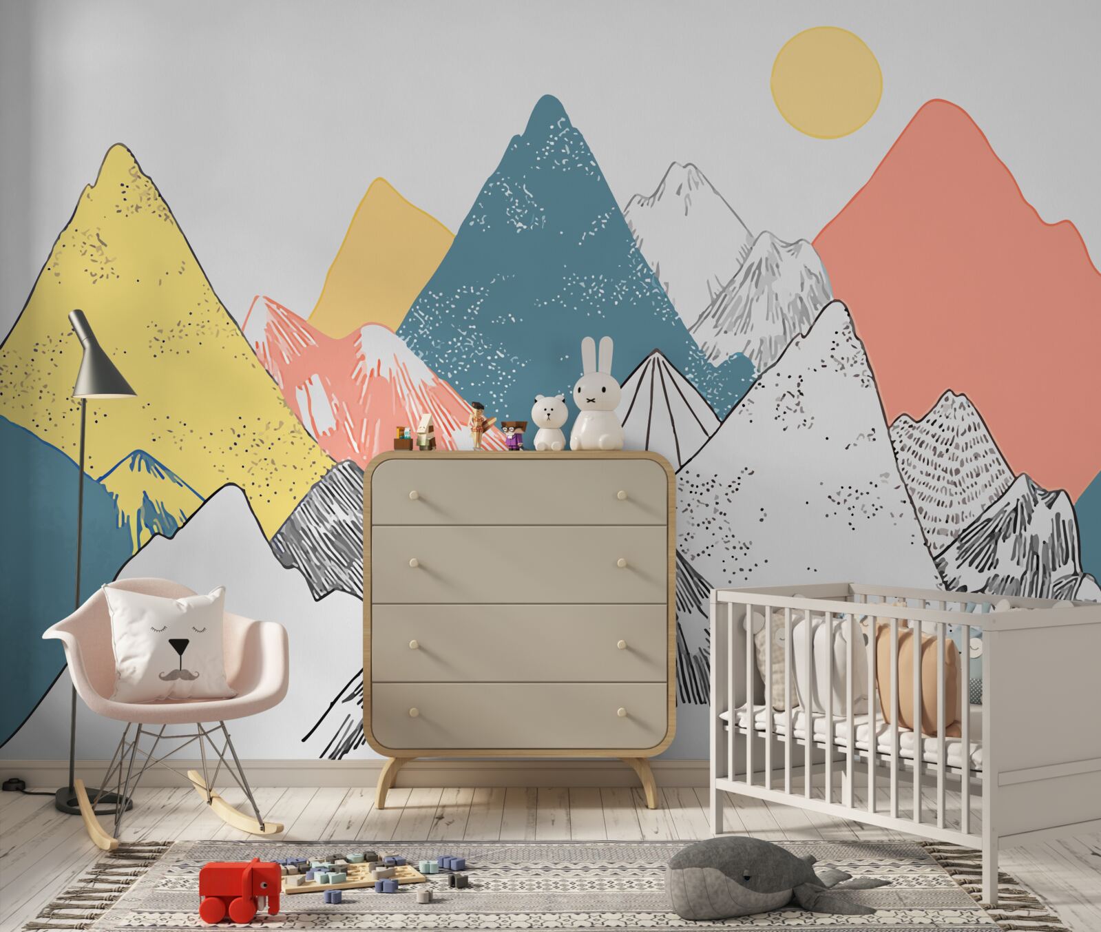 Fototapet apus de soare de iarnă în munții reci