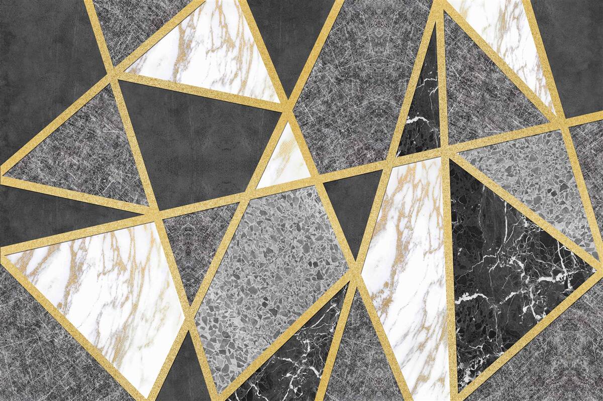 Fototapet mozaic alb-negru cu accente aurii