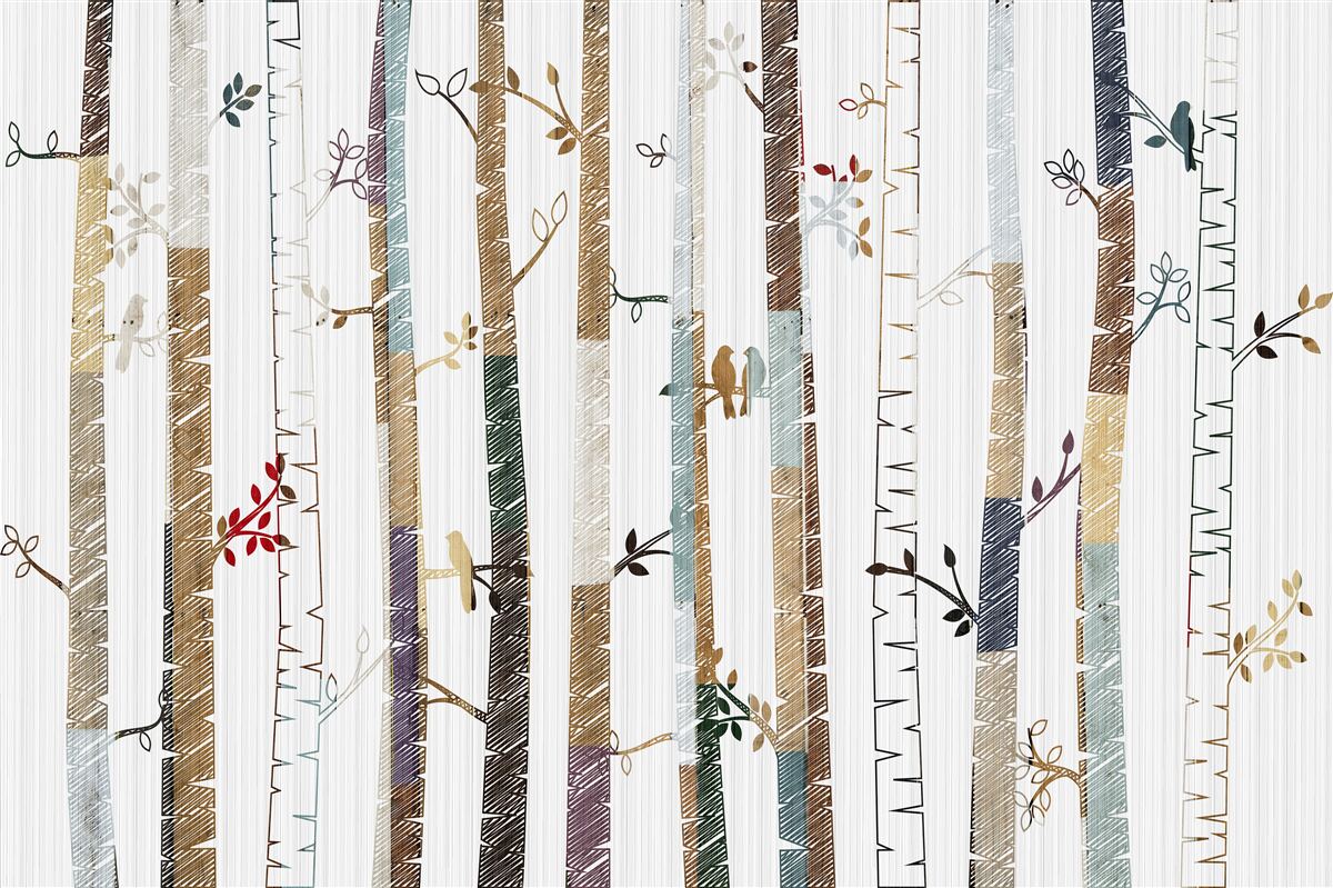 Fototapet reprezentarea grafică a diferitelor tipuri de copaci din pădure