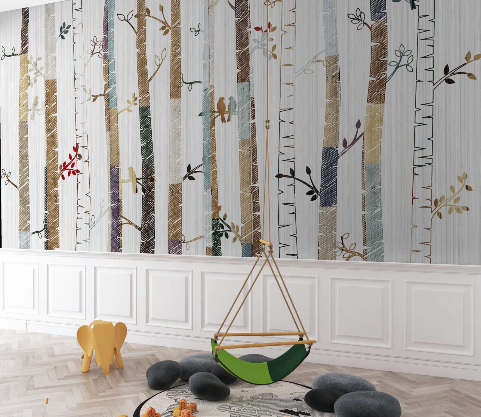 Fototapet reprezentarea grafică a diferitelor tipuri de copaci din pădure