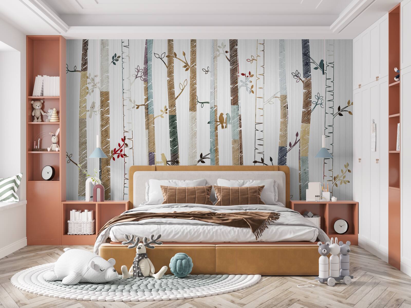 Fototapet reprezentarea grafică a diferitelor tipuri de copaci din pădure