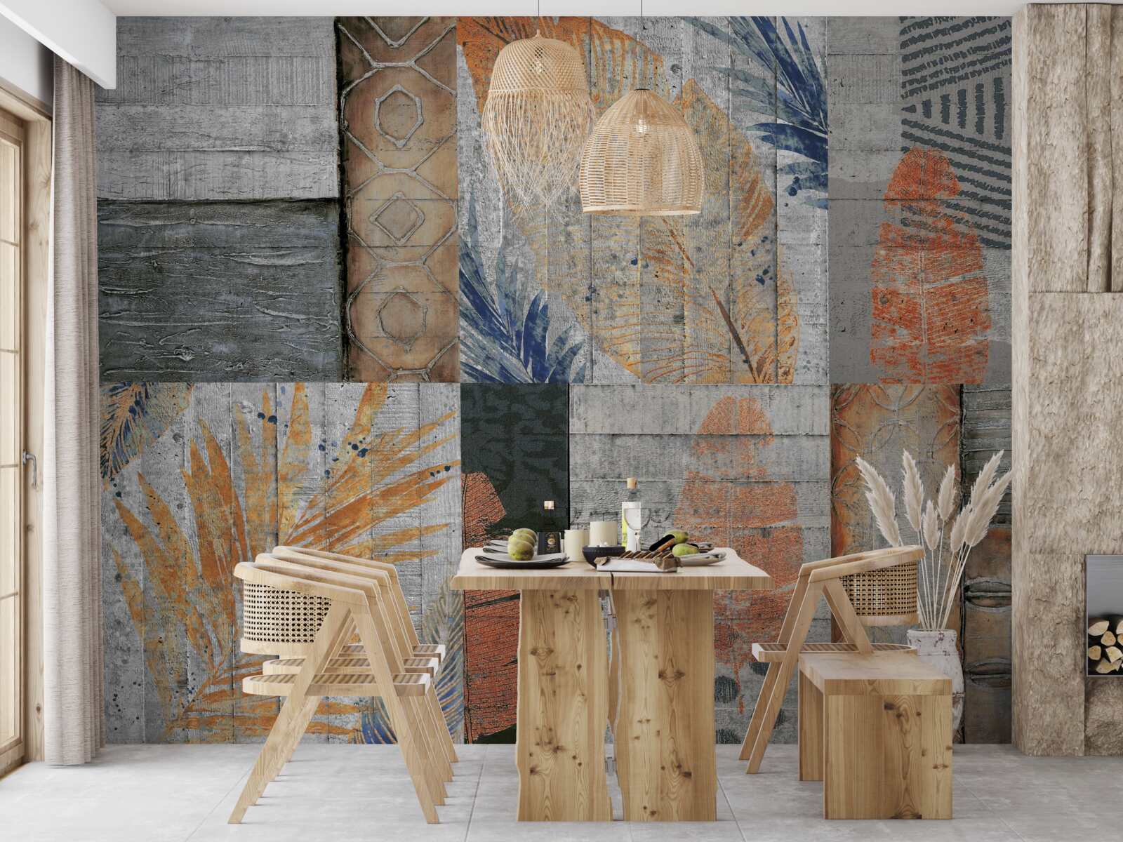 Fototapet figuri geometrice în frunze