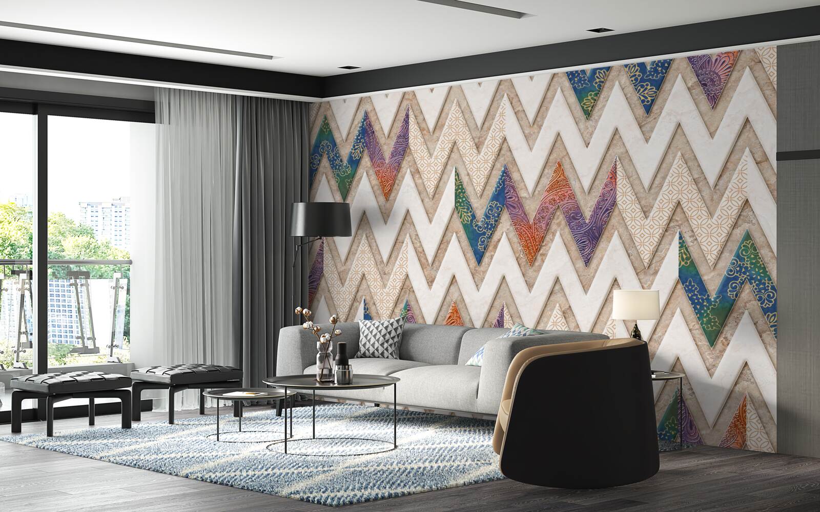 Fototapet linii ondulate policrome