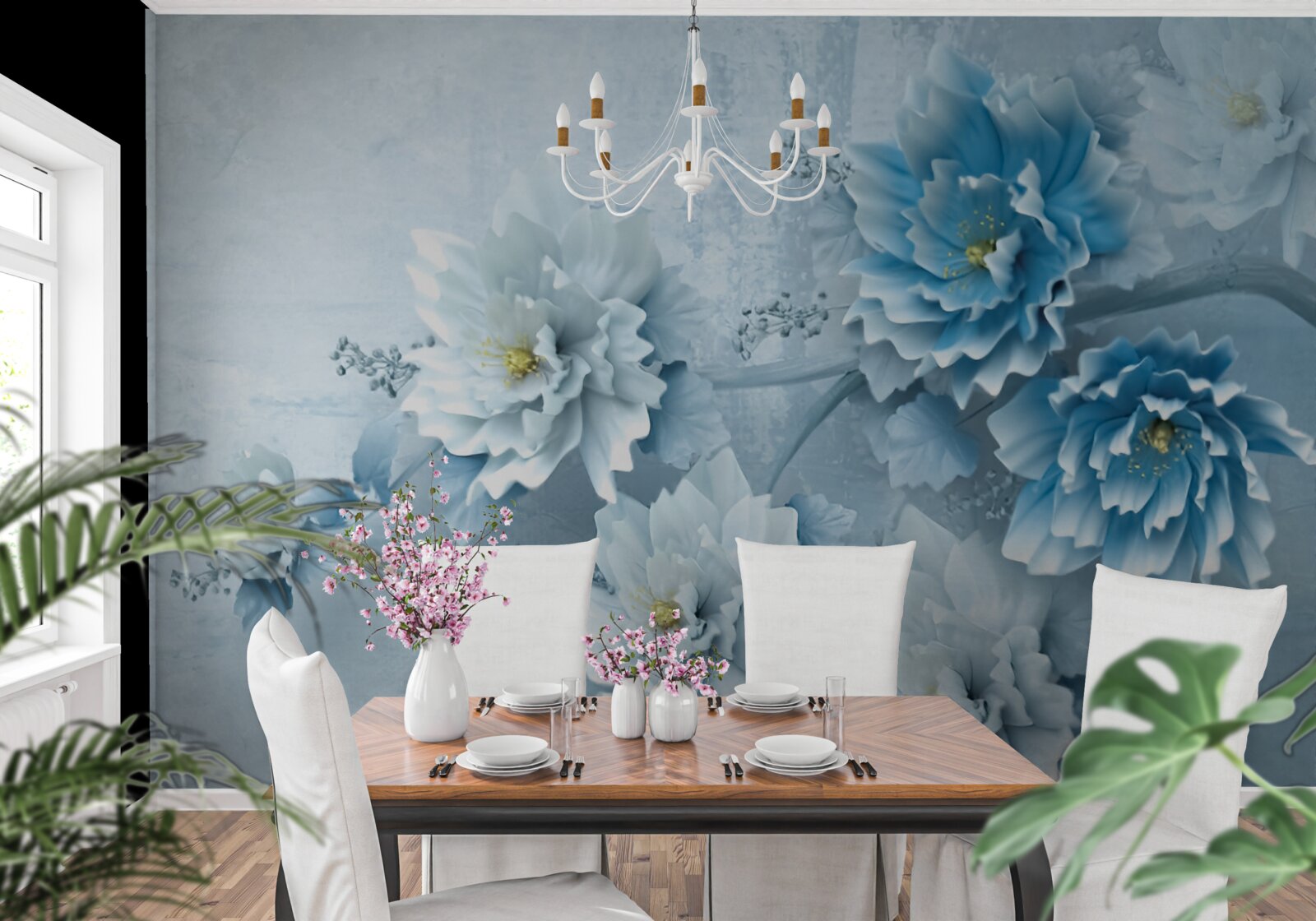 Fototapet florile sunt albastru pal