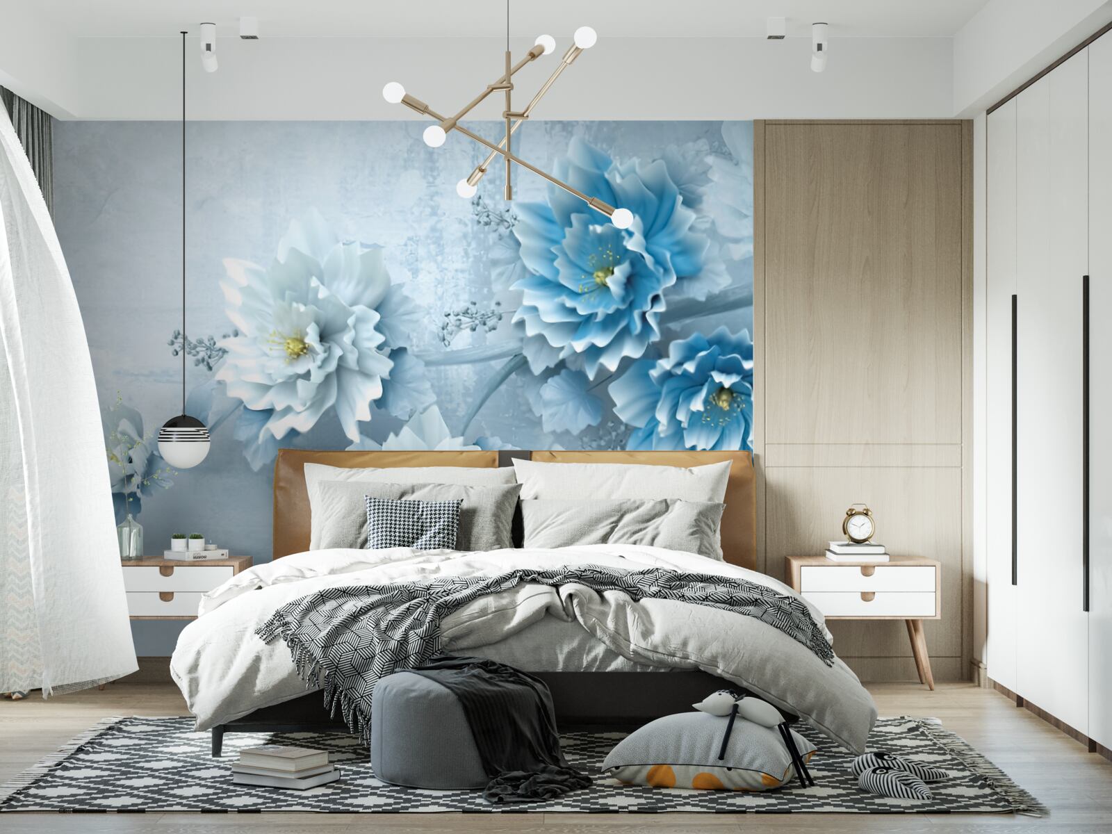 Fototapet florile sunt albastru pal