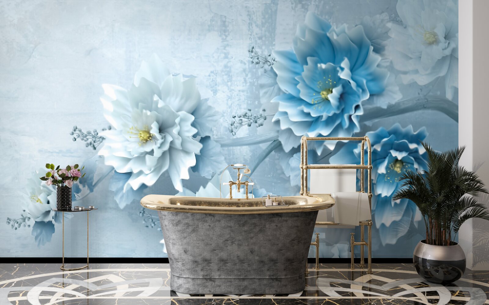 Fototapet florile sunt albastru pal