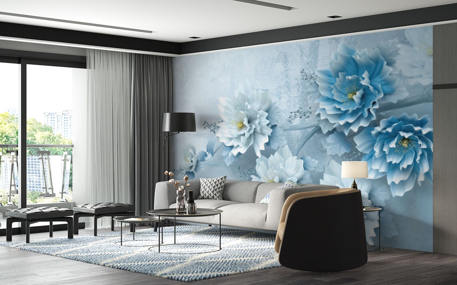 Fototapet florile sunt albastru pal