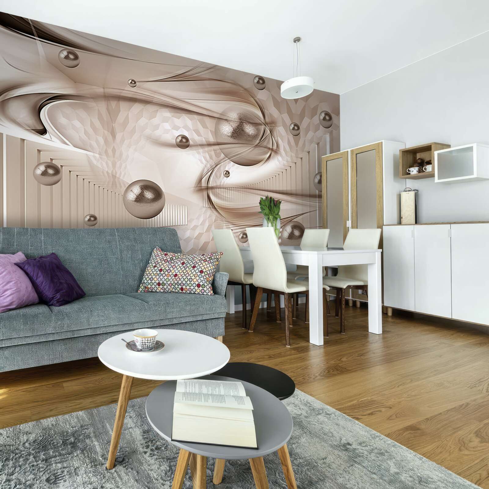 Fototapet mătase abstractă roz cu perle